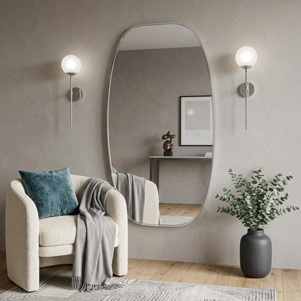 48" Black Aluminum Oval Framed Bathroom Vanity Mirror