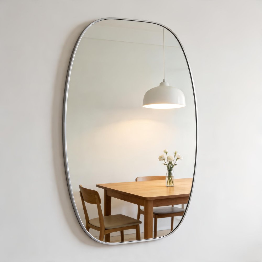 48" Black Aluminum Oval Framed Bathroom Vanity Mirror