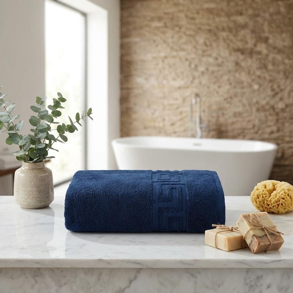White Greek Key Turkish Cotton 27" X 54" Bath Towel