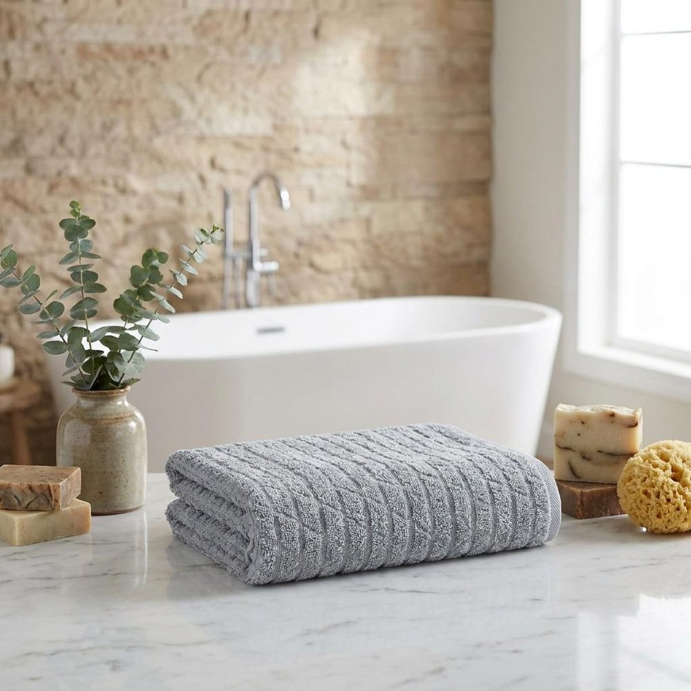 White Geometric Turkish Cotton 27" X 54" Bath Towel