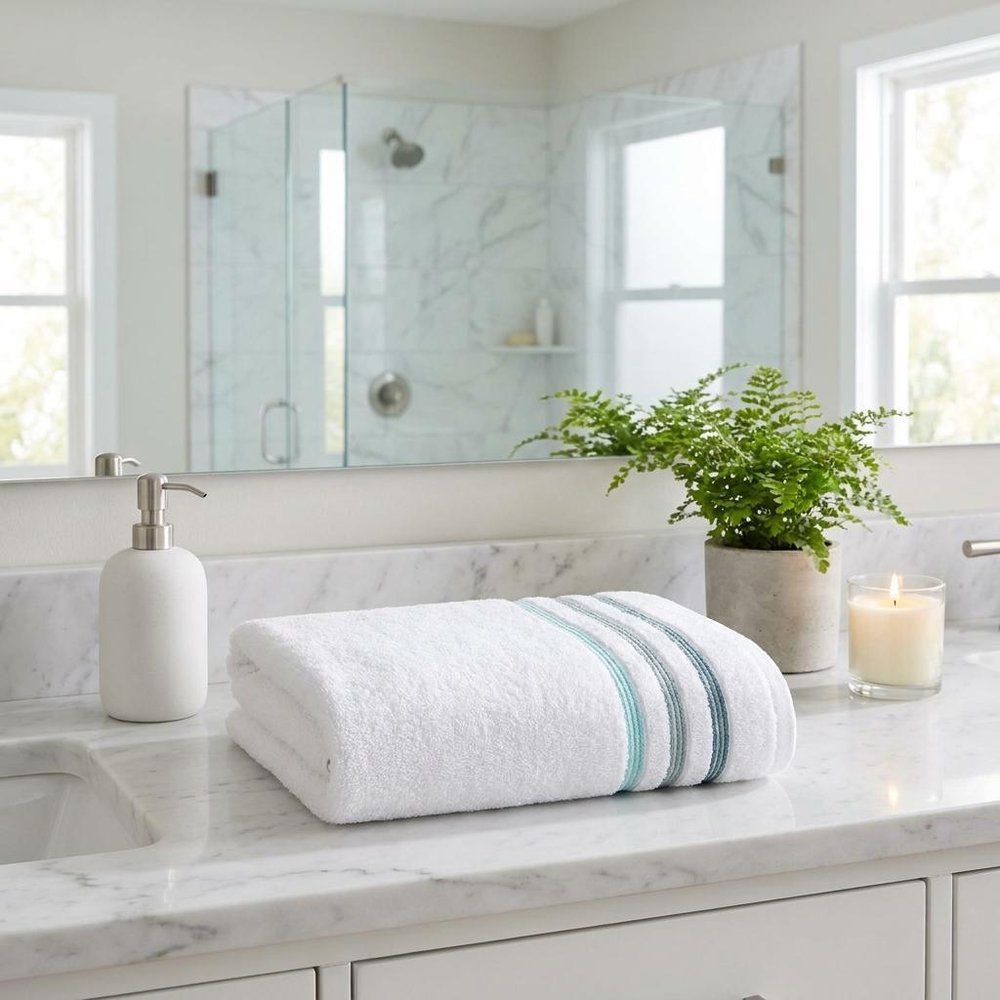 White Striped Turkish Cotton 27" X 54" Bath Towel