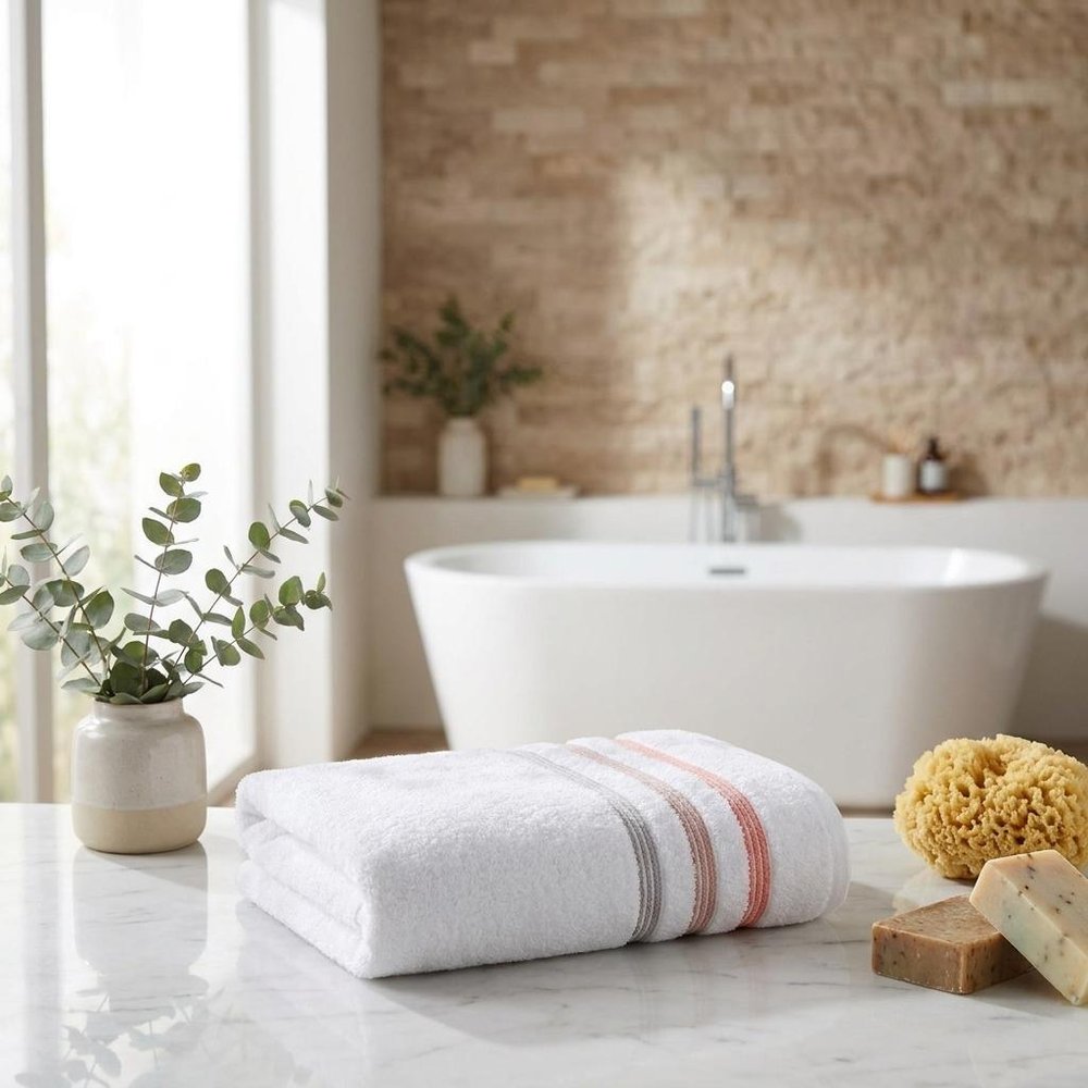 White Striped Turkish Cotton 27" X 54" Bath Towel