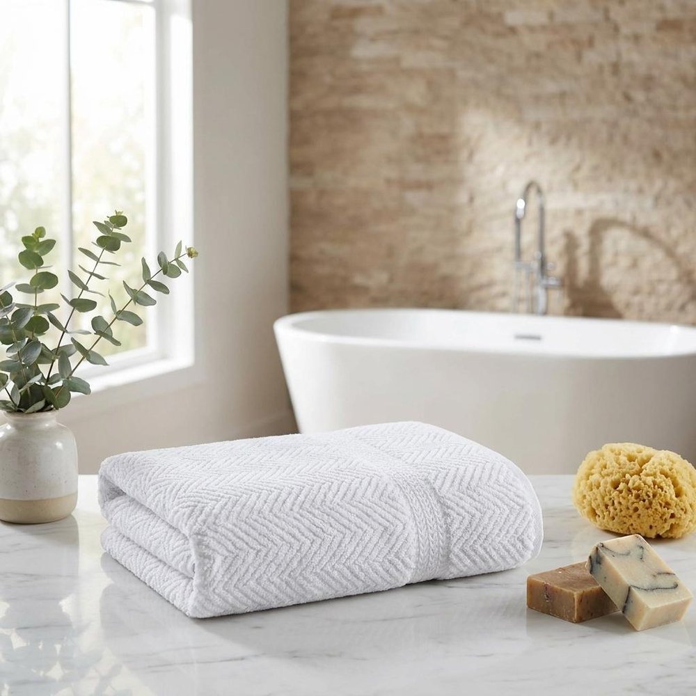 White Chevron Turkish Cotton 27" X 54" Bath Towel