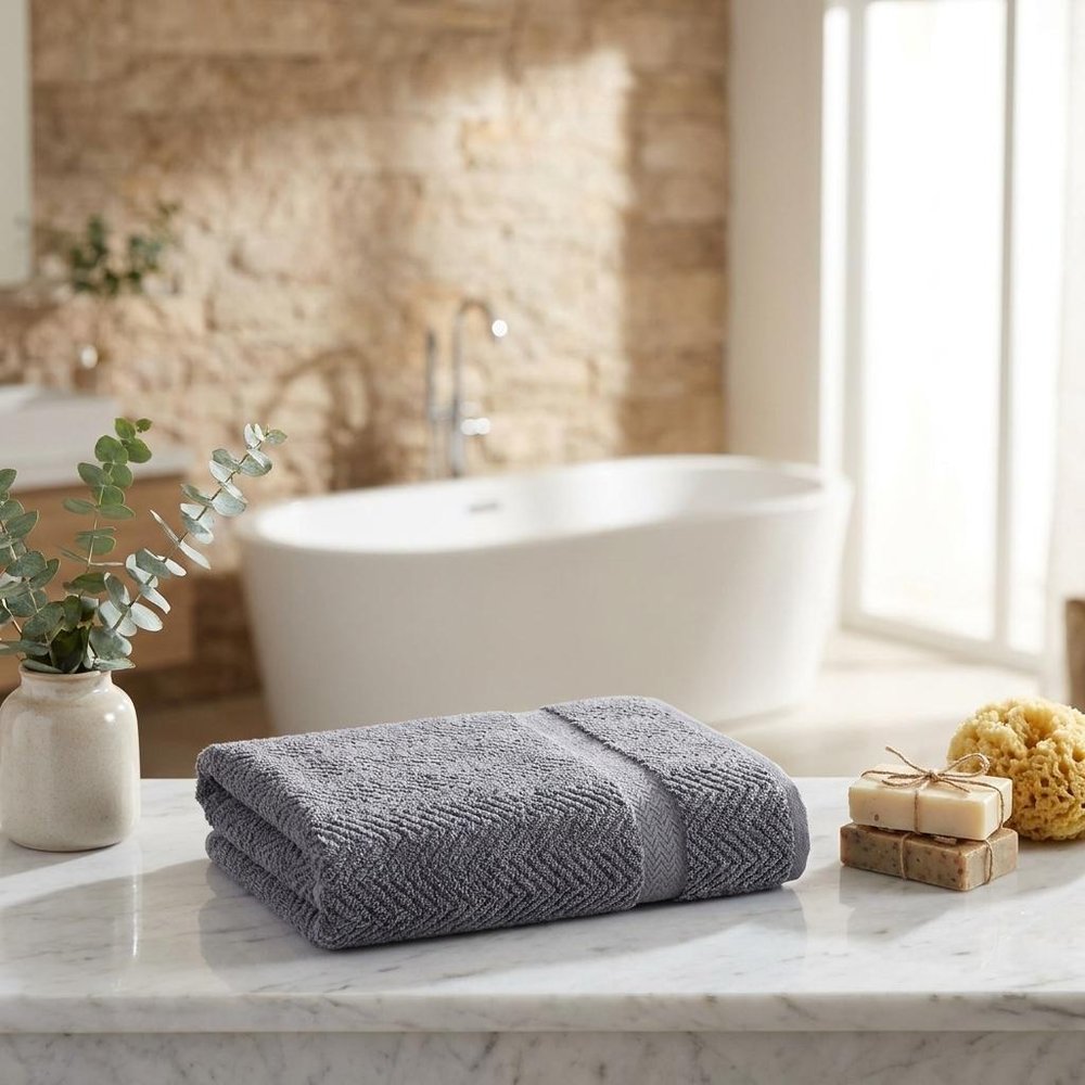 White Chevron Turkish Cotton 27" X 54" Bath Towel