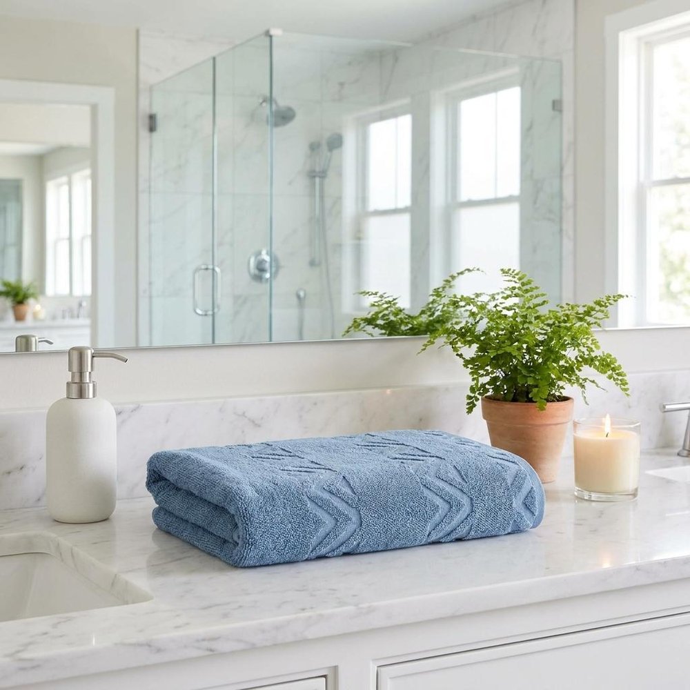 White Jacquard Turkish Cotton 27" X 54" Chevron Bath Towel