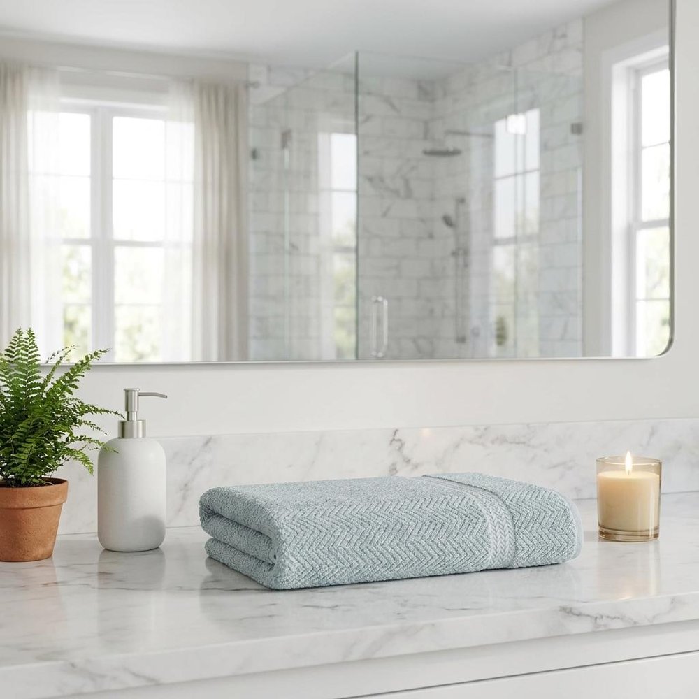 Light Blue Turkish Cotton 35" X 70" Chevron Bath Sheet