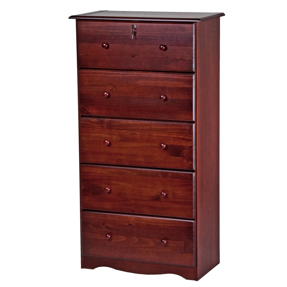32" Mahogany Solid Wood Five Drawer Dresser