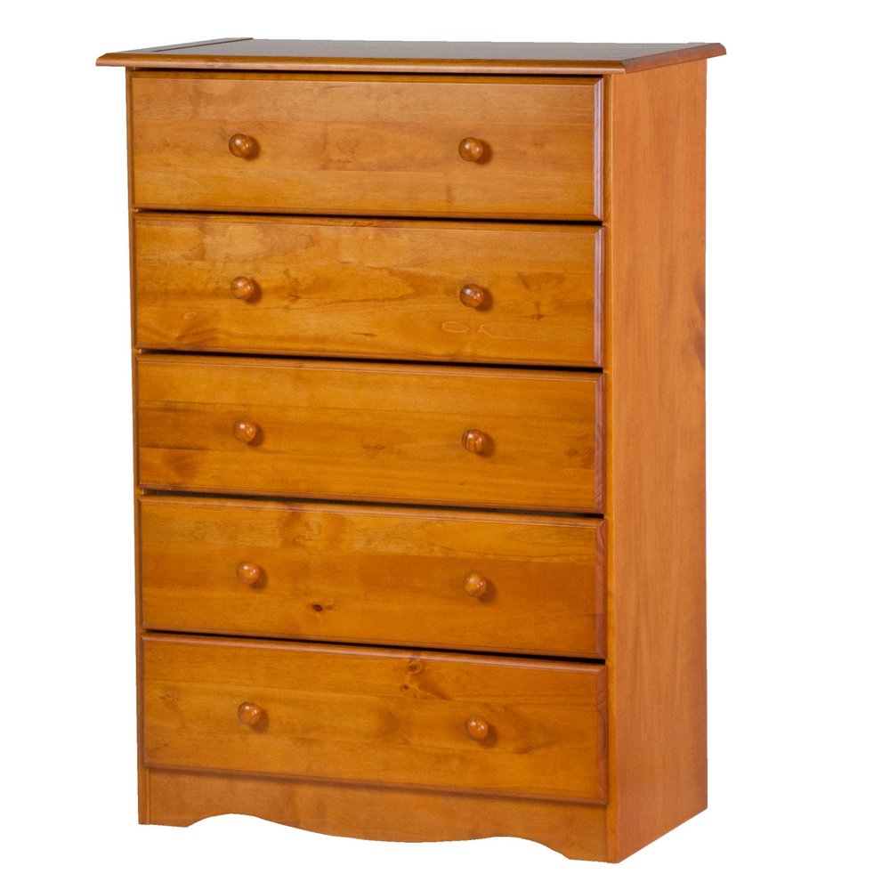 32" Golden Brown Solid Wood Five Drawer Dresser