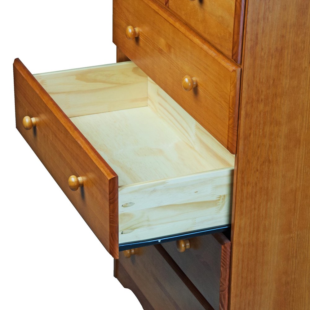 32" Golden Brown Solid Wood Five Drawer Dresser