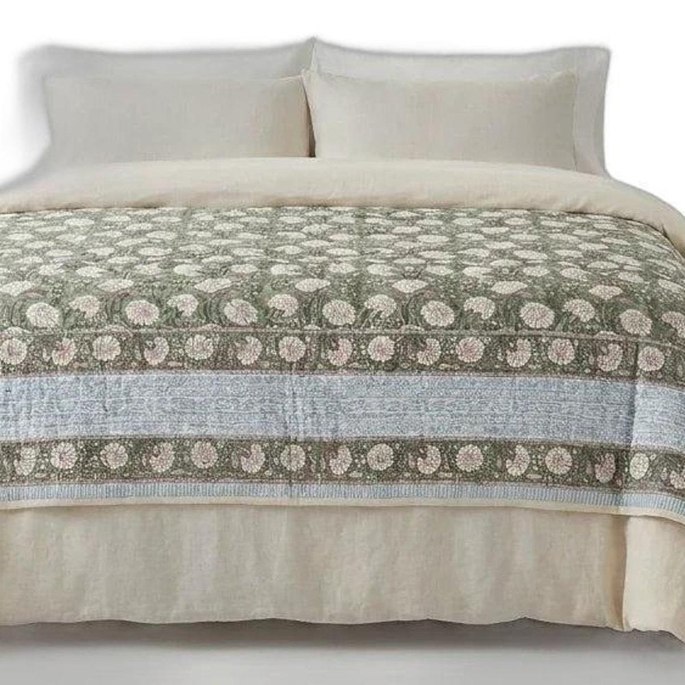 108" X 90" Gold And Cream Floral Cotton Decorative Comforter