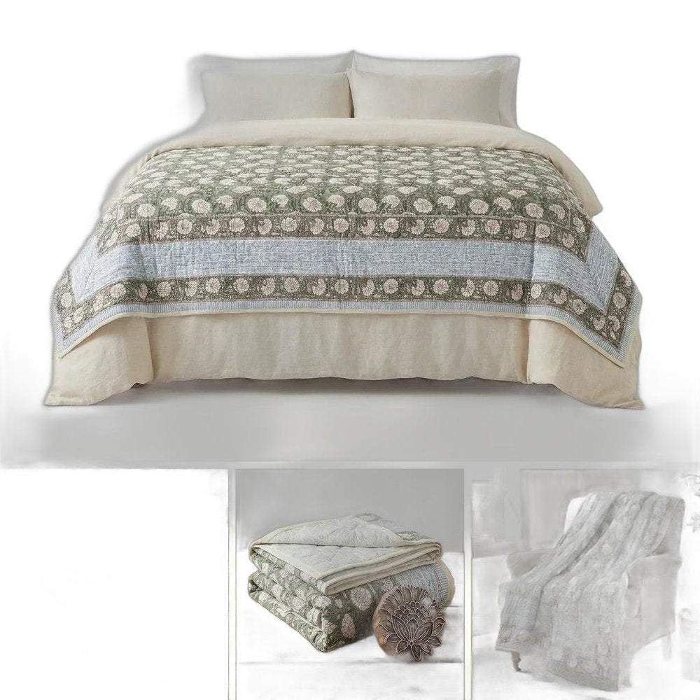 108" X 108" Gold And Cream Floral Cotton Decorative Comforter
