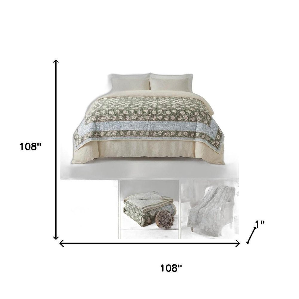 108" X 108" Gold And Cream Floral Cotton Decorative Comforter