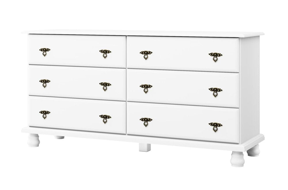 61" White Solid Wood Six Drawer Dresser