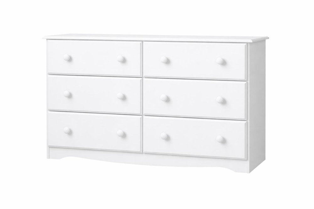 48" White Solid Wood Six Drawer Dresser