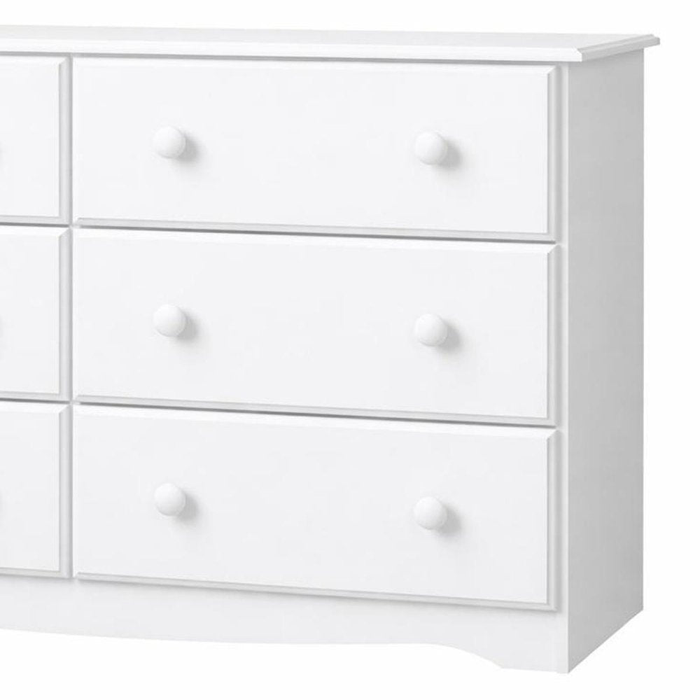 48" White Solid Wood Six Drawer Dresser