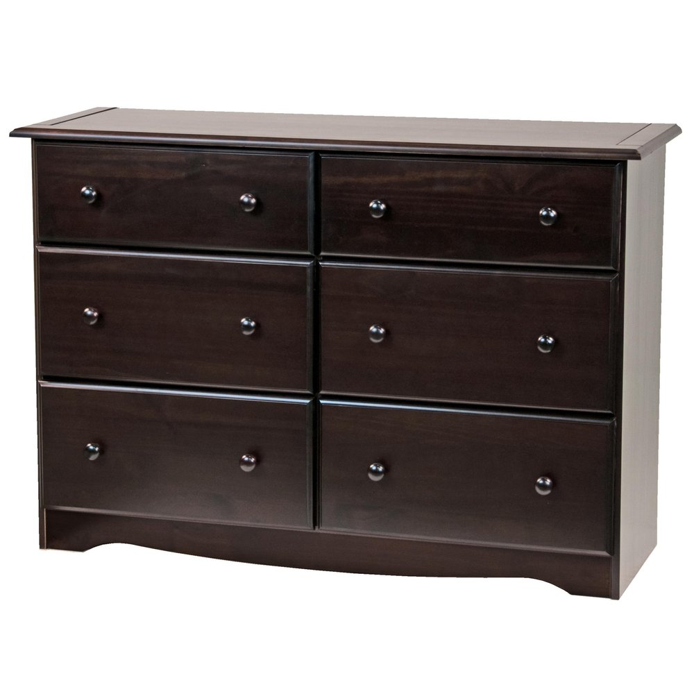 48" White Solid Wood Six Drawer Dresser