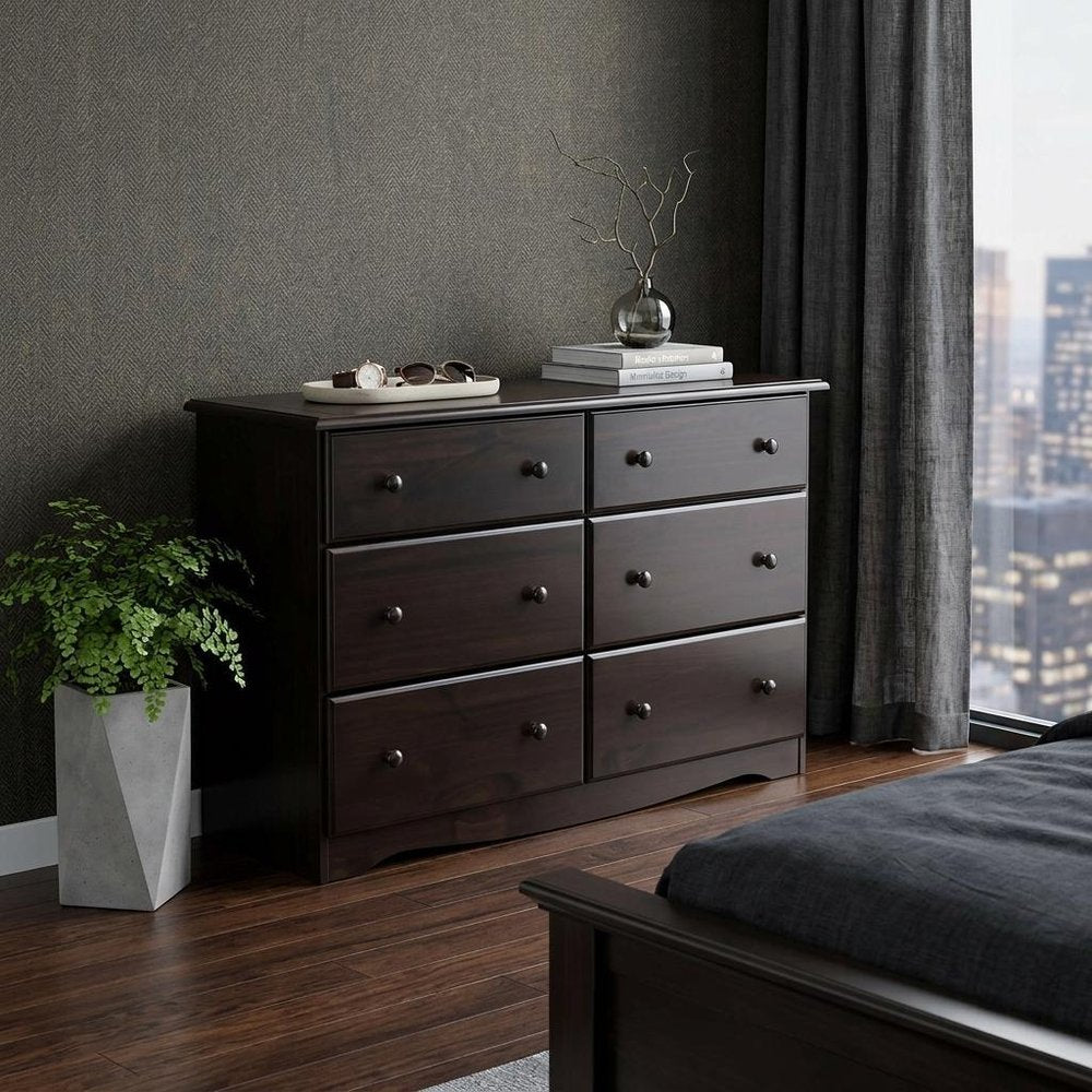 48" White Solid Wood Six Drawer Dresser