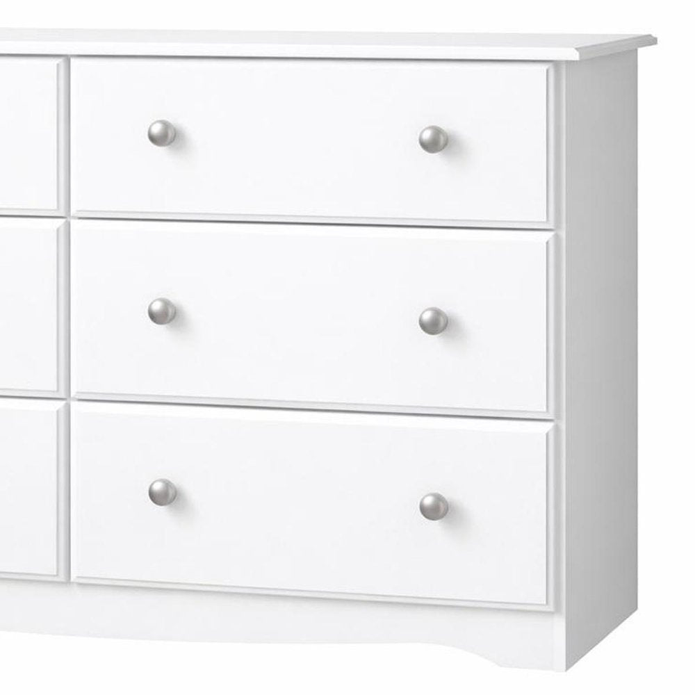 48" White Solid Wood Six Drawer Dresser