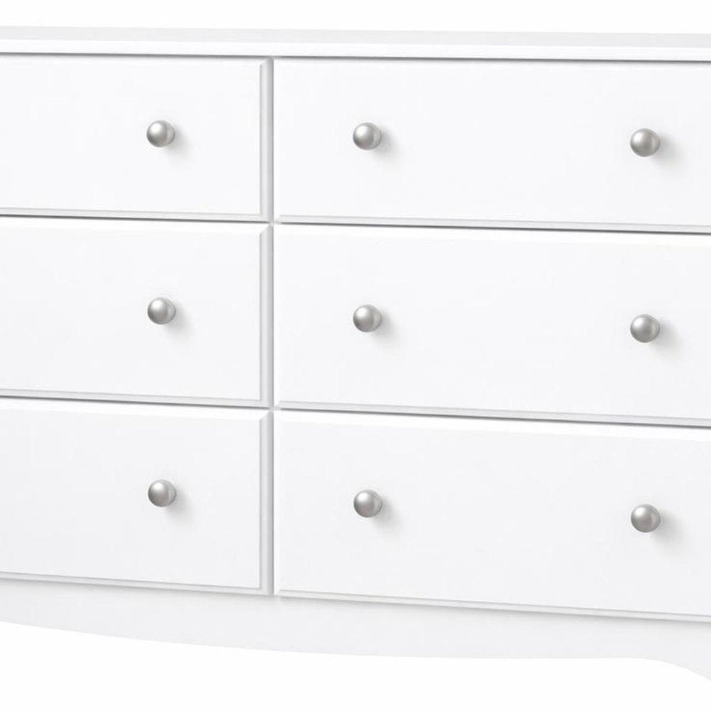 48" White Solid Wood Six Drawer Dresser