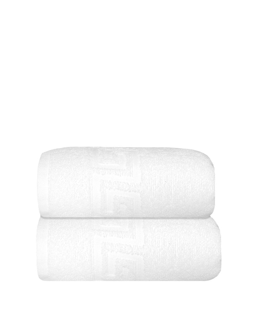 Set of Two White Greek Key Turkish Cotton 16" X 30" Hand Towels