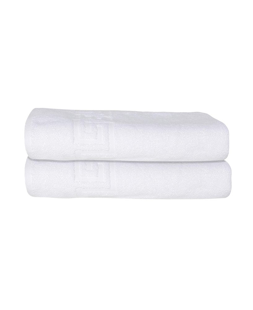 Set of Two White Greek Key Turkish Cotton 27" X 54" Bath Towels