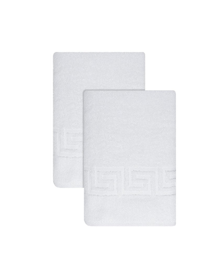Set of Two White Greek Key Turkish Cotton 27" X 54" Bath Towels