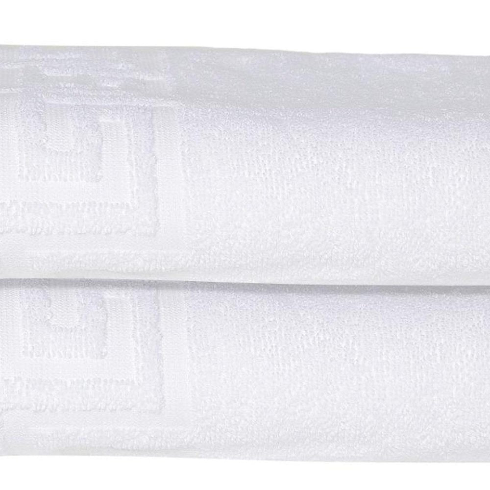 Set of Two White Greek Key Turkish Cotton 27" X 54" Bath Towels