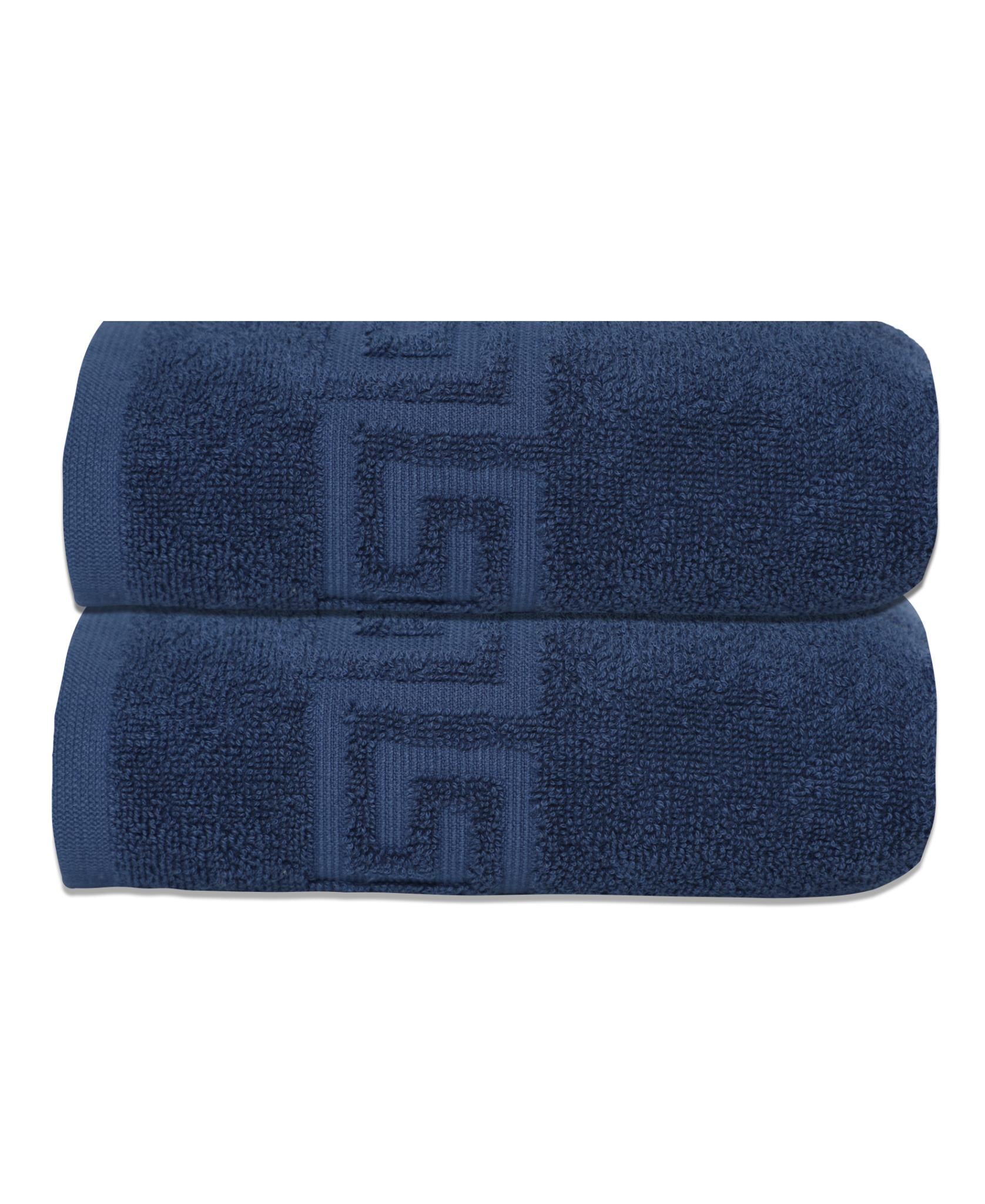 Set of Two Navy Blue Greek Key Turkish Cotton 16" X 30" Hand Towels