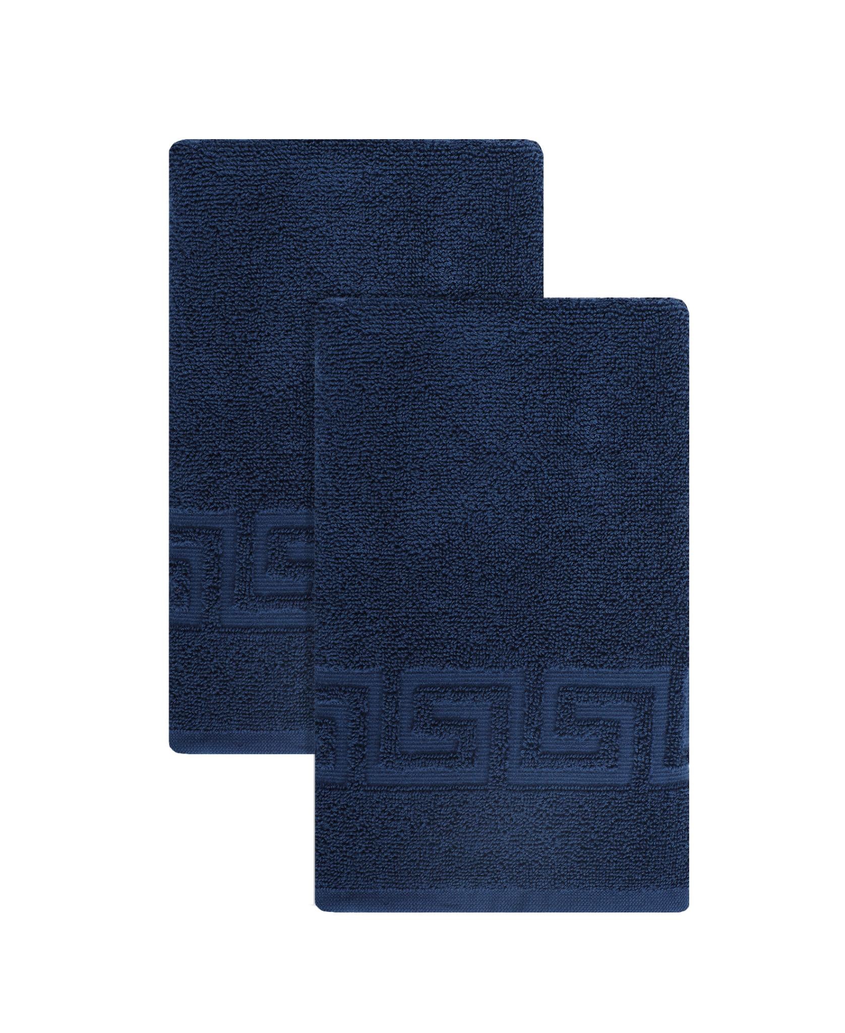 Set of Two Navy Blue Greek Key Turkish Cotton 16" X 30" Hand Towels