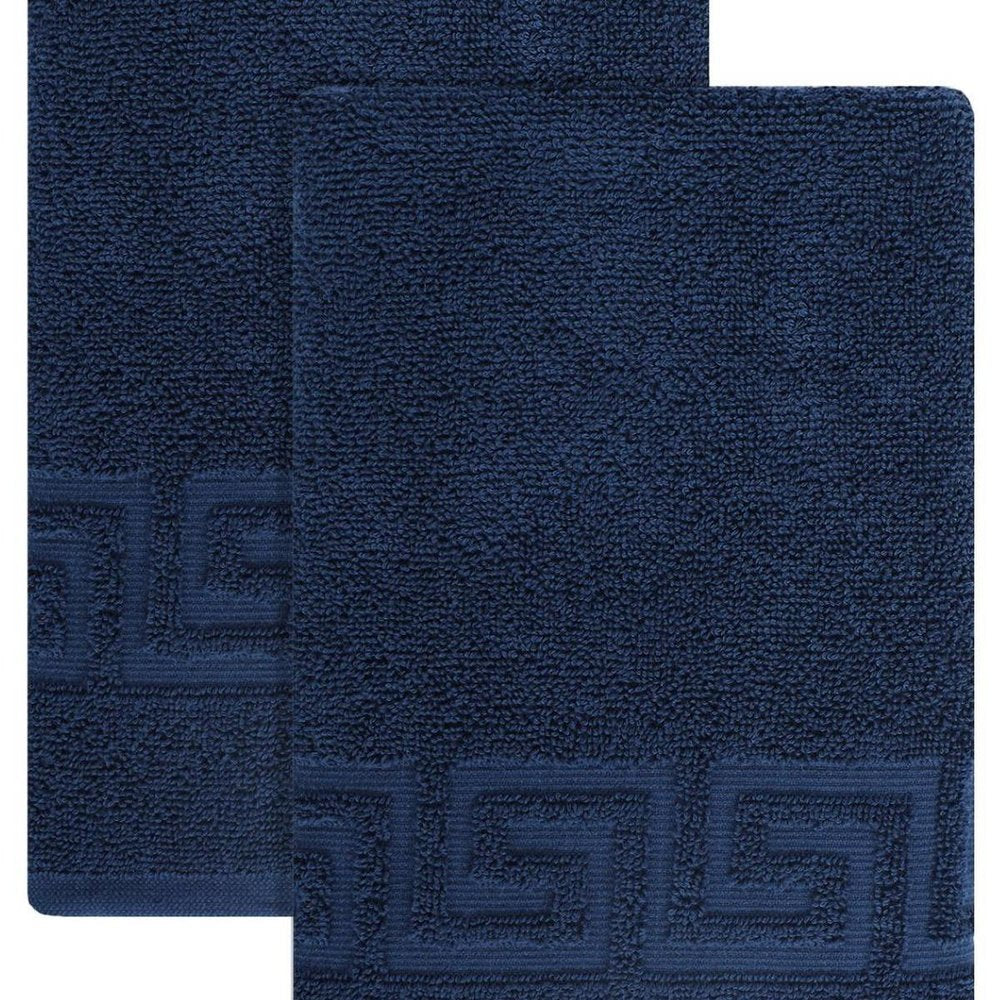 Set of Two White Greek Key Turkish Cotton 16" X 30" Hand Towels