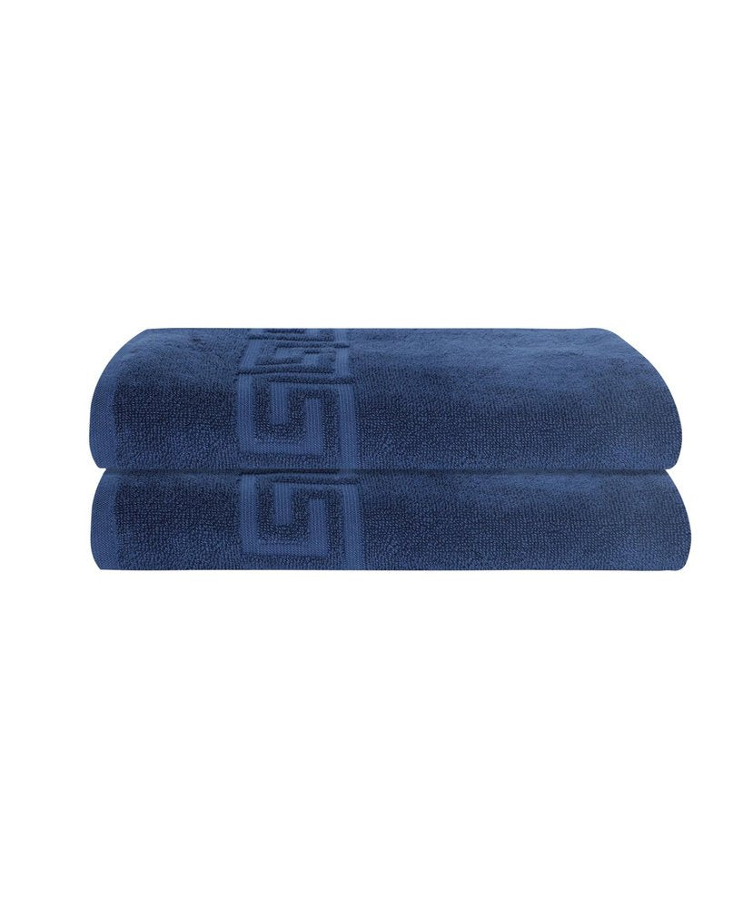 Set of Two White Greek Key Turkish Cotton 27" X 54" Bath Towels