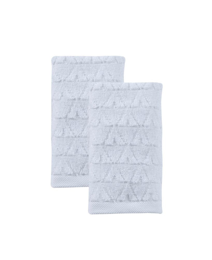 Set of Two White Geometric Turkish Cotton 27" X 54" Hand Towels
