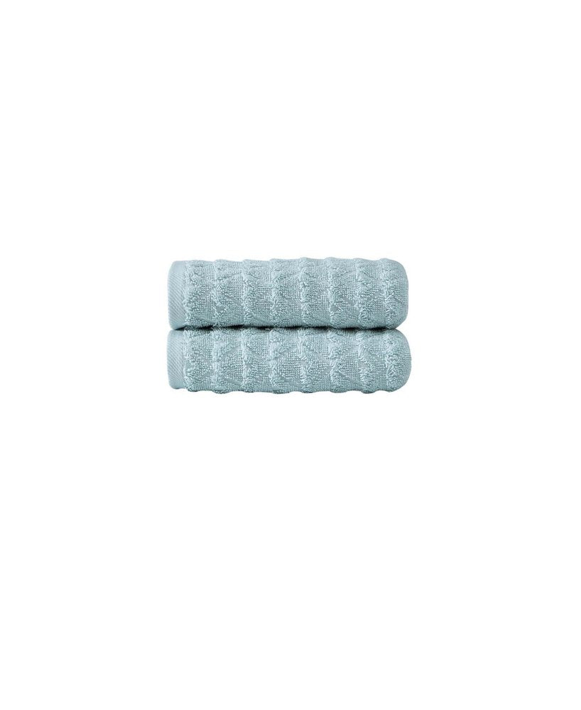 Set of Two Aqua Geometric Turkish Cotton 16" X 30" Hand Towels