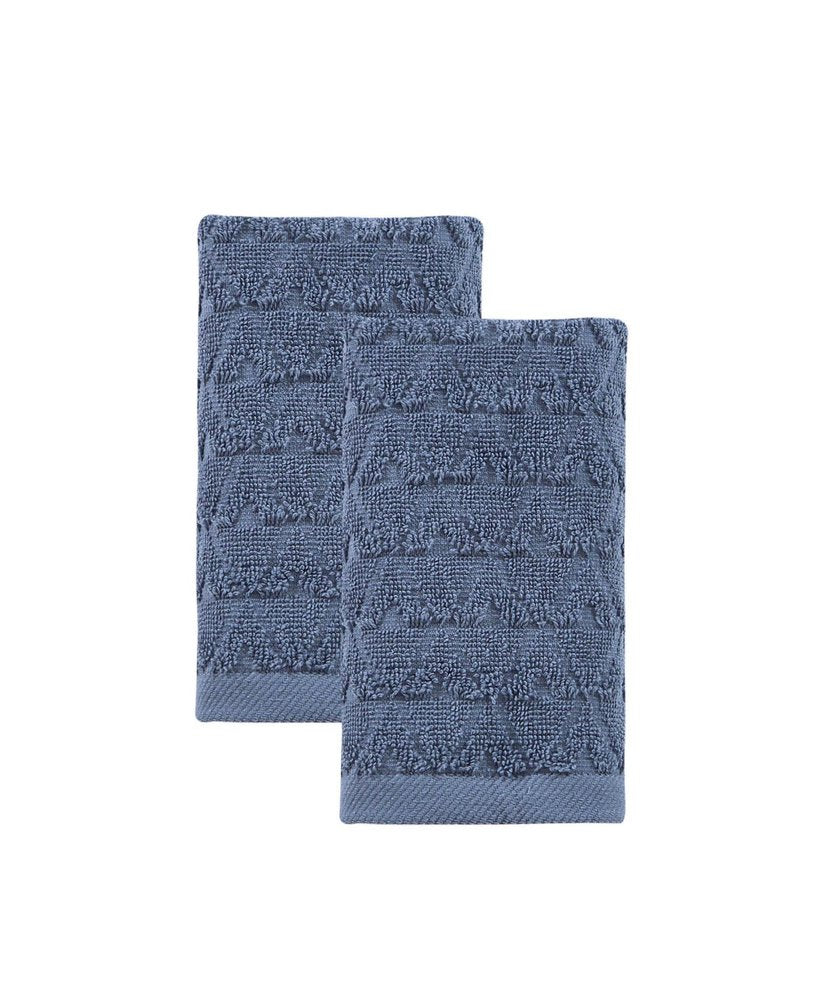 Set of Two Aqua Geometric Turkish Cotton 16" X 30" Hand Towels
