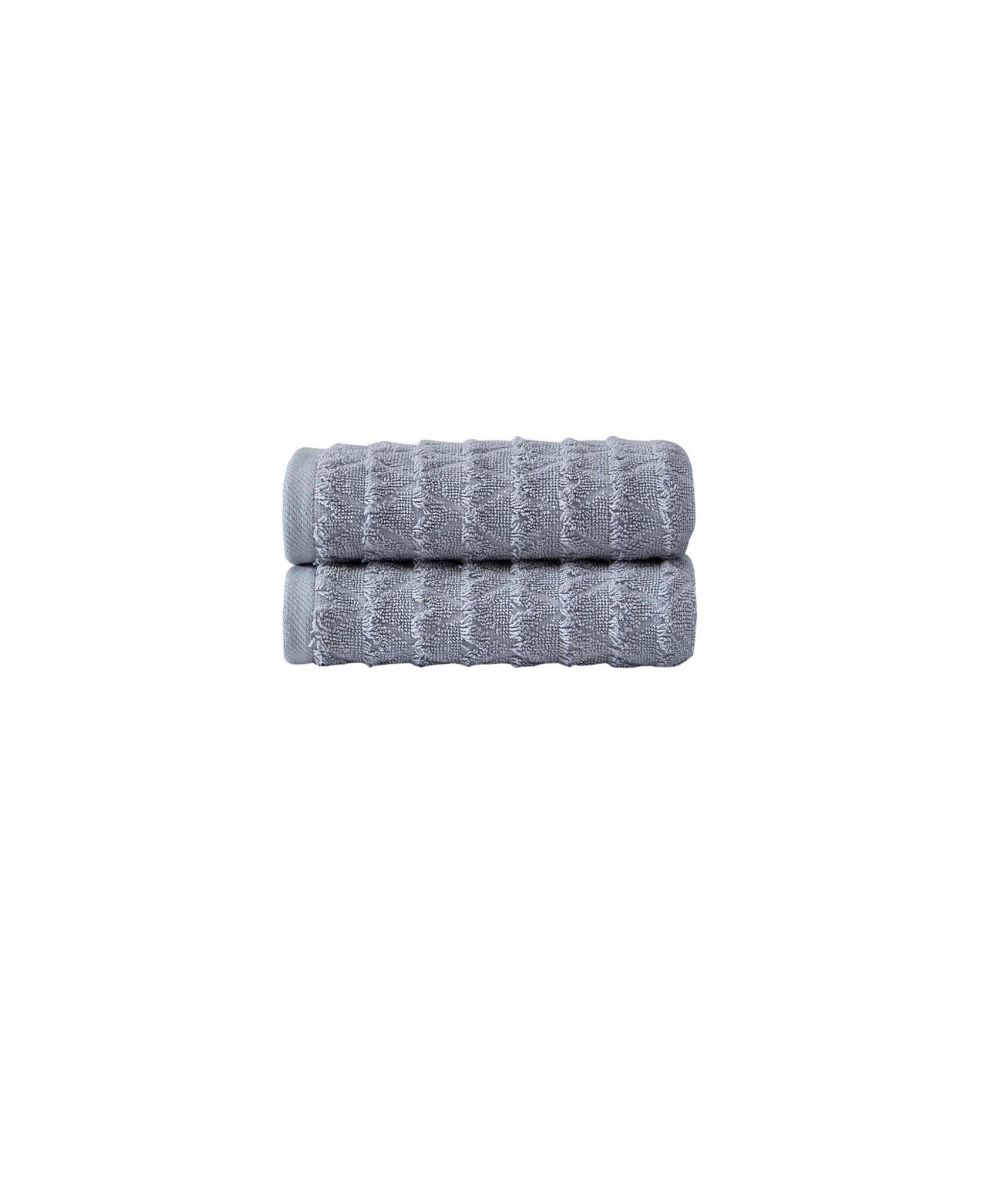 Set of Two Light Gray Geometric Turkish Cotton 16" X 30" Hand Towels