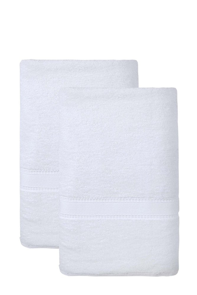 Set of Two White Turkish Cotton 40" X 60" Bath Sheet