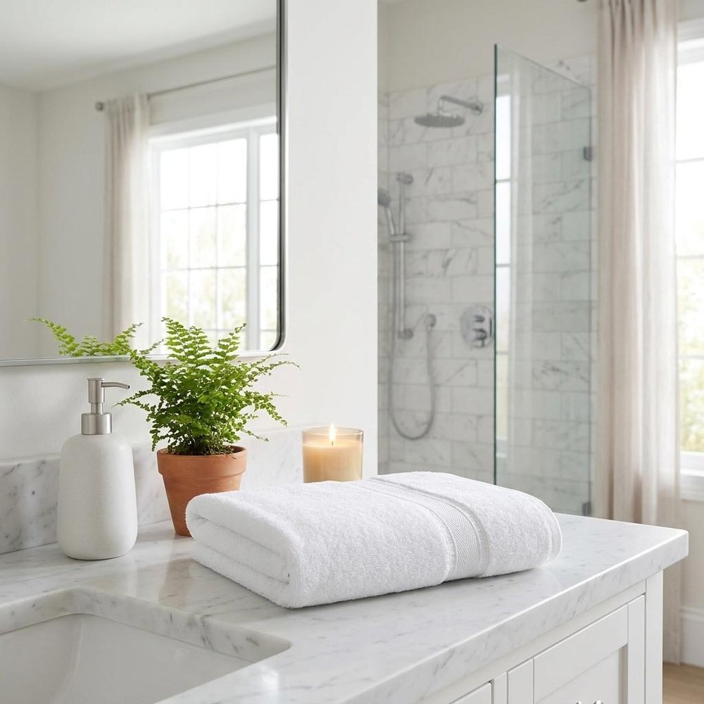 Set of Two White Turkish Cotton 40" X 60" Bath Sheet