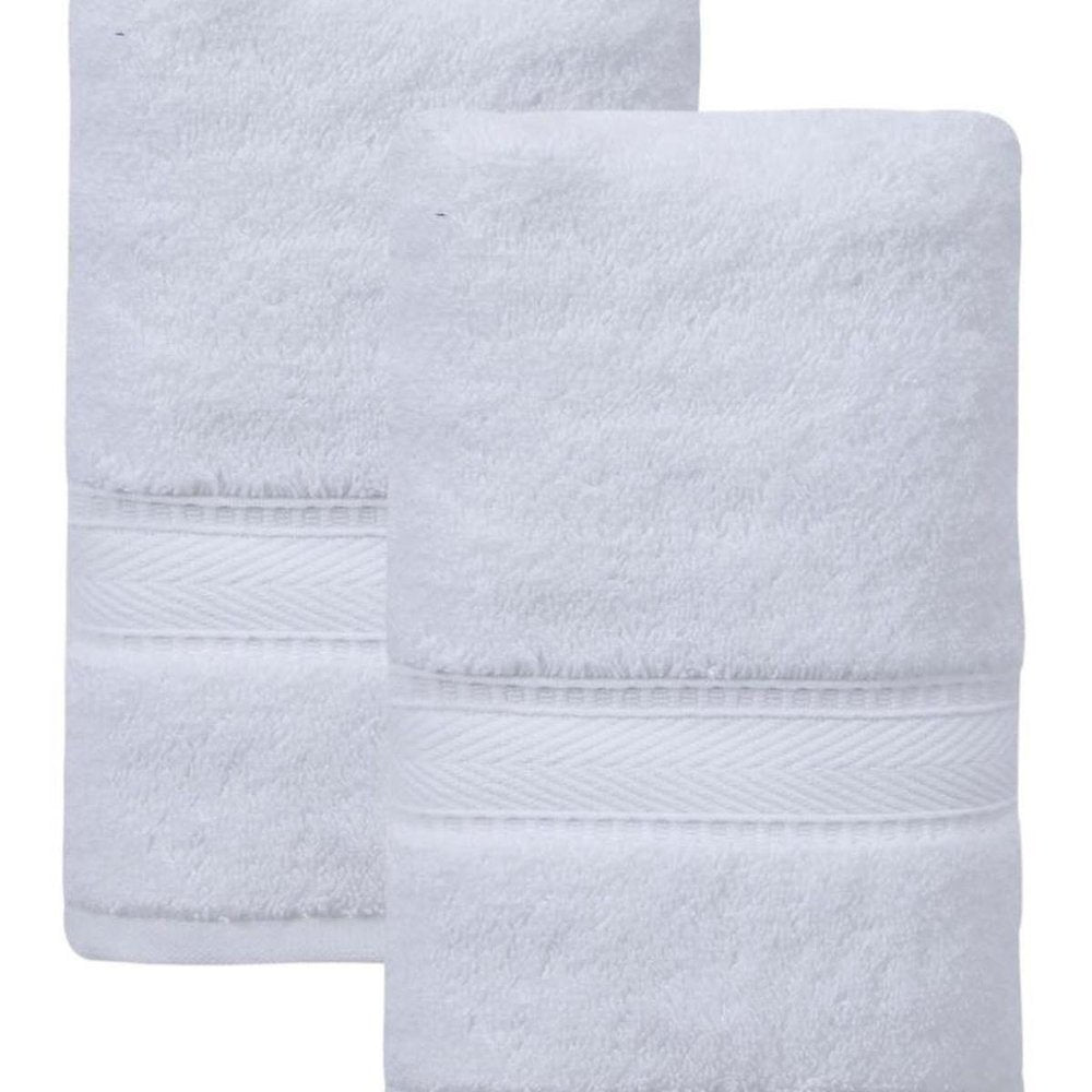 Set of Two White Turkish Cotton 16" X 30" Hand Towels