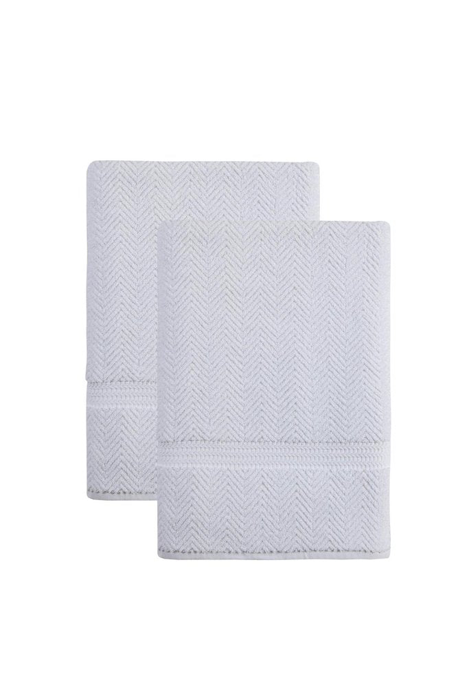 Set of Two White Chevron Turkish Cotton 40" X 70" Bath Sheet