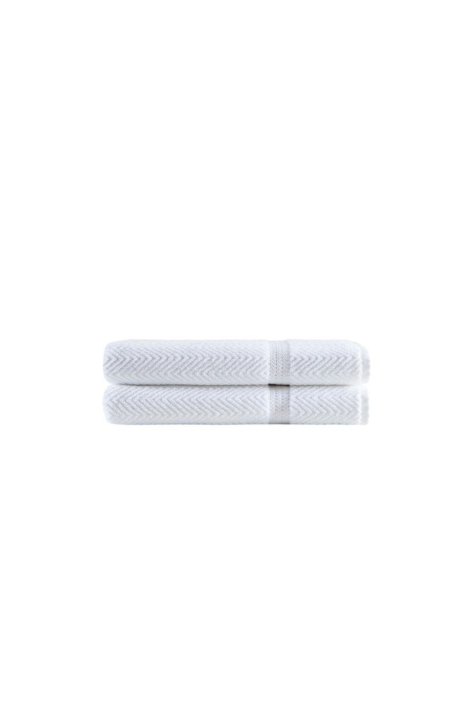 Set of Two White Chevron Turkish Cotton 27" X 54" Bath Towels