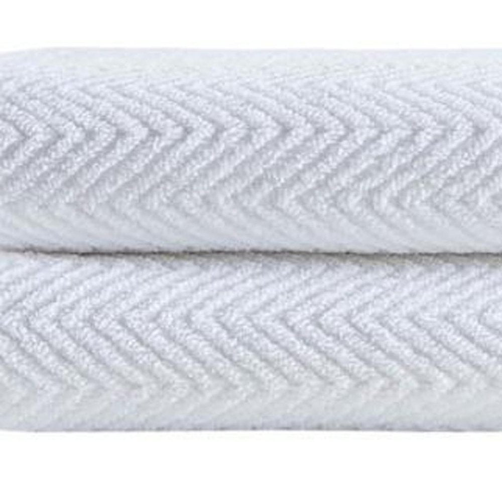 Set of Two White Chevron Turkish Cotton 27" X 54" Bath Towels