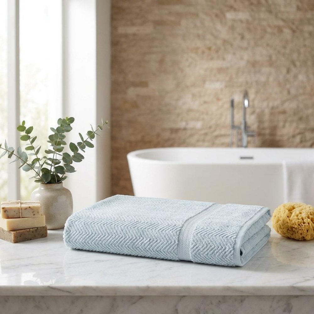 Set of Two White Chevron Turkish Cotton 40" X 70" Bath Sheet