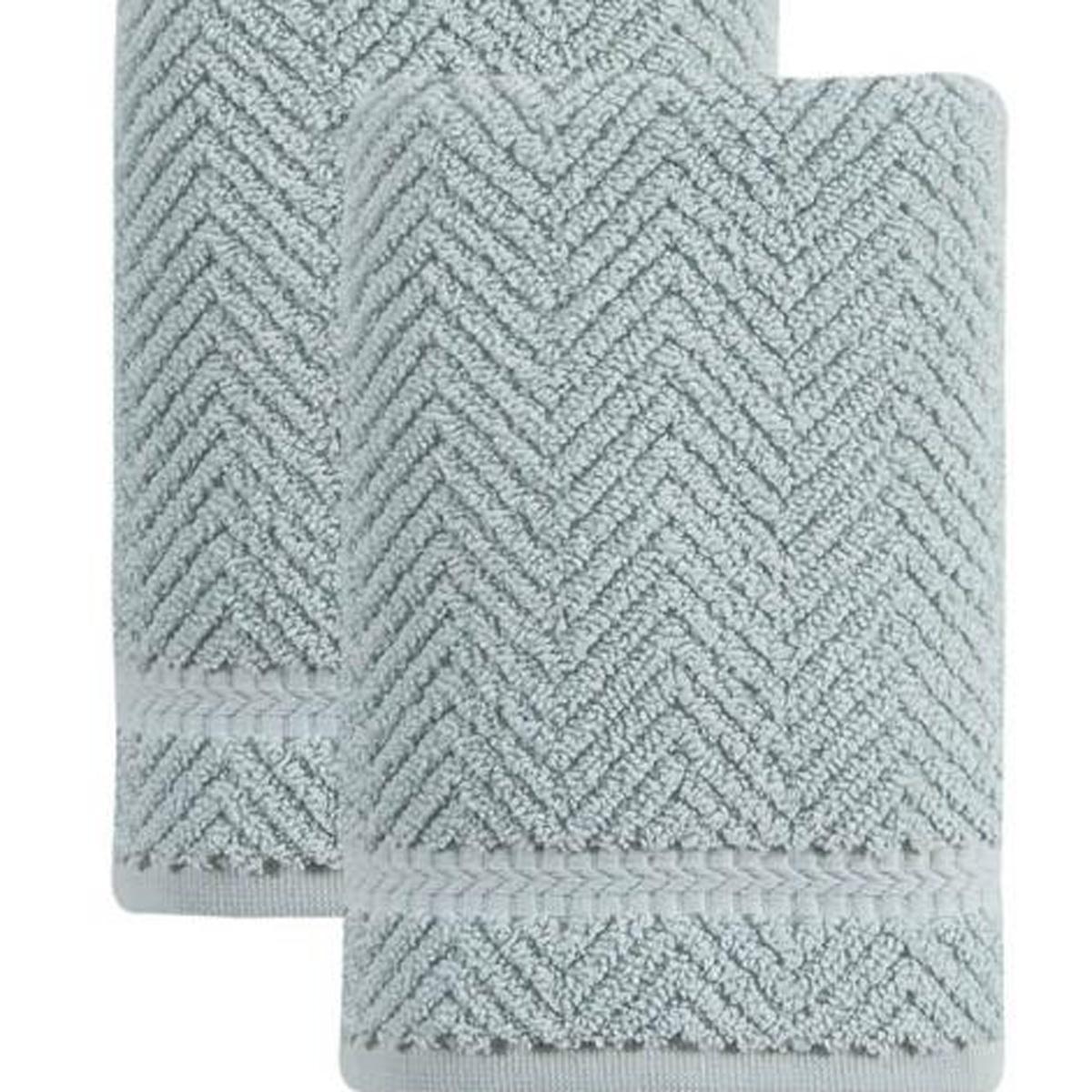 Set of Two Aqua Chevron Turkish Cotton 16" X 30" Hand Towels