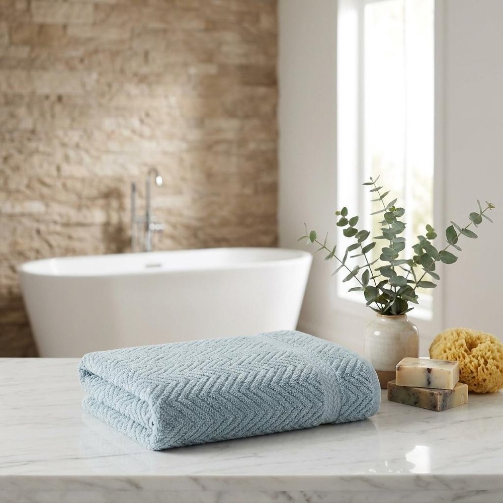 Set of Two White Chevron Turkish Cotton 16" X 30" Hand Towels
