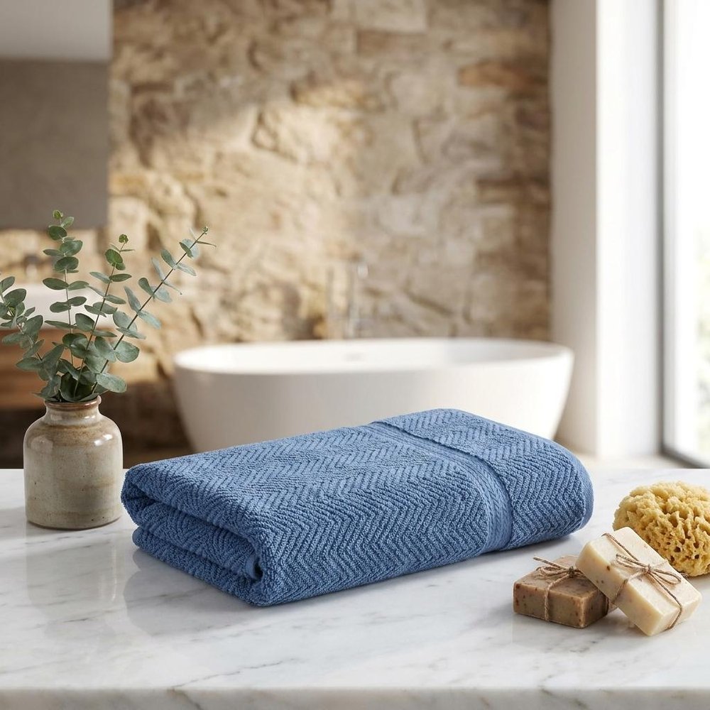 Set of Two White Chevron Turkish Cotton 40" X 70" Bath Sheet