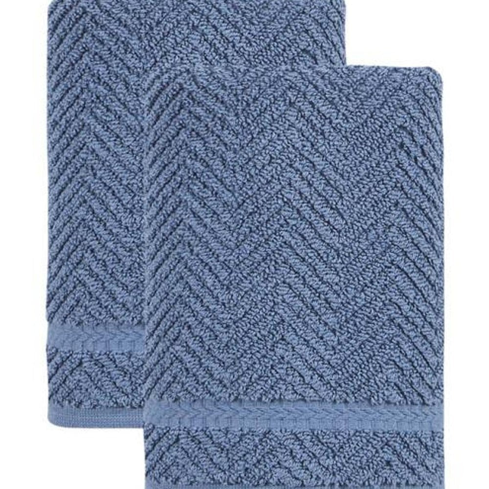 Set of Two White Chevron Turkish Cotton 16" X 30" Hand Towels