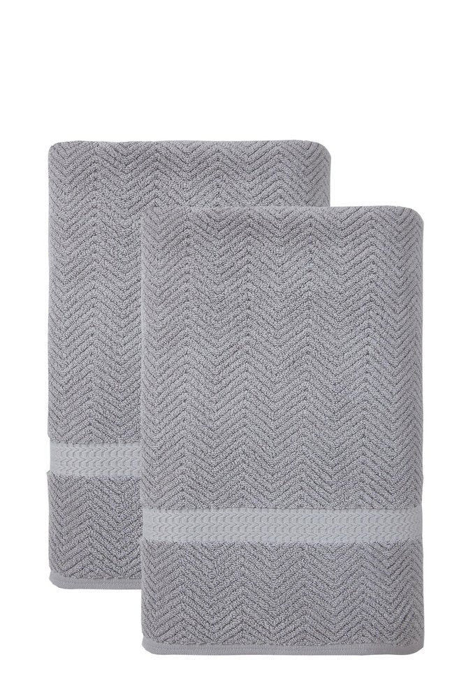 Set of Two White Chevron Turkish Cotton 40" X 70" Bath Sheet