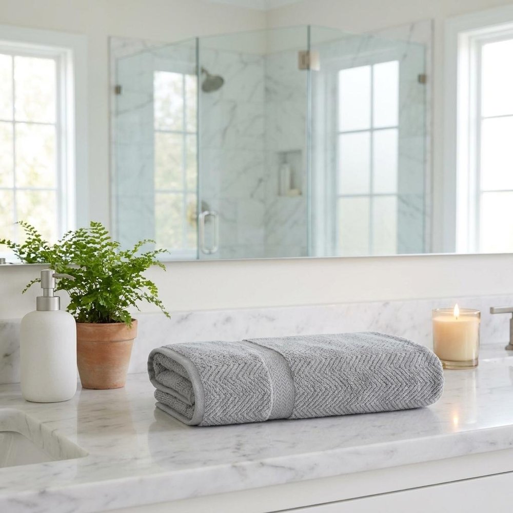 Set of Two White Chevron Turkish Cotton 40" X 70" Bath Sheet