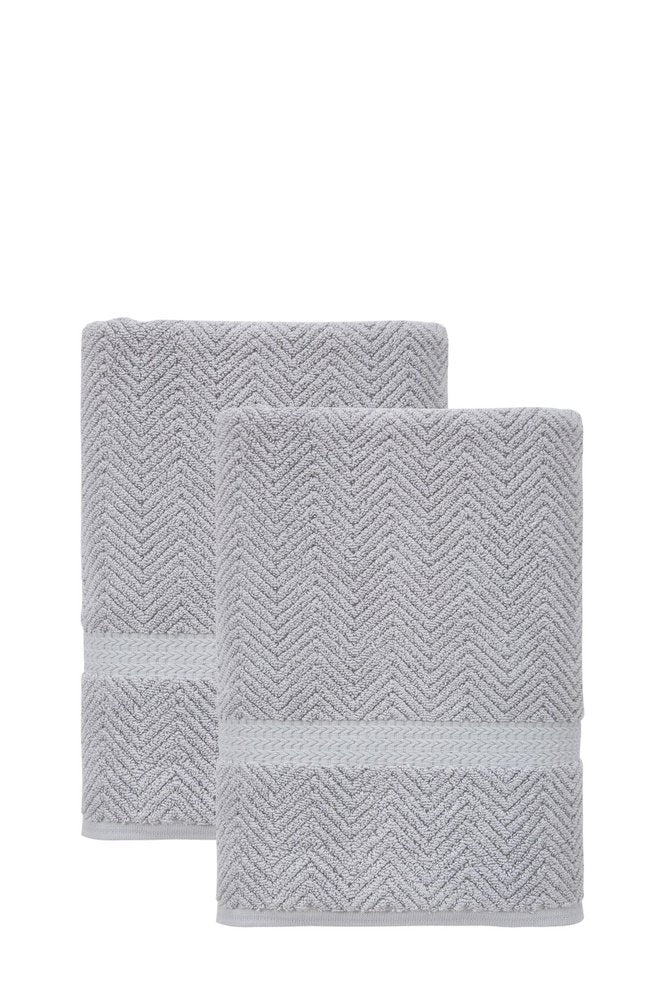 Set of Two White Chevron Turkish Cotton 27" X 54" Bath Towels