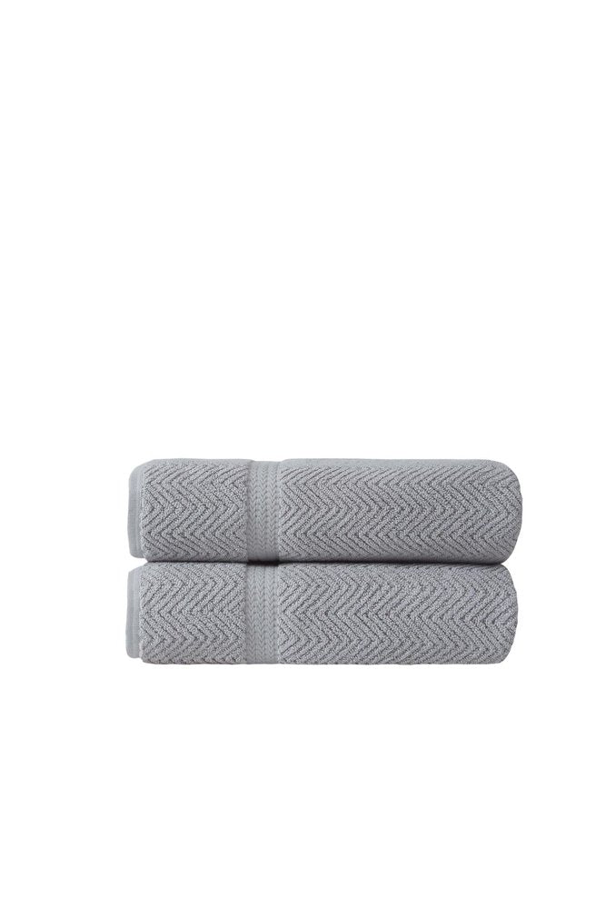 Set of Two White Chevron Turkish Cotton 27" X 54" Bath Towels